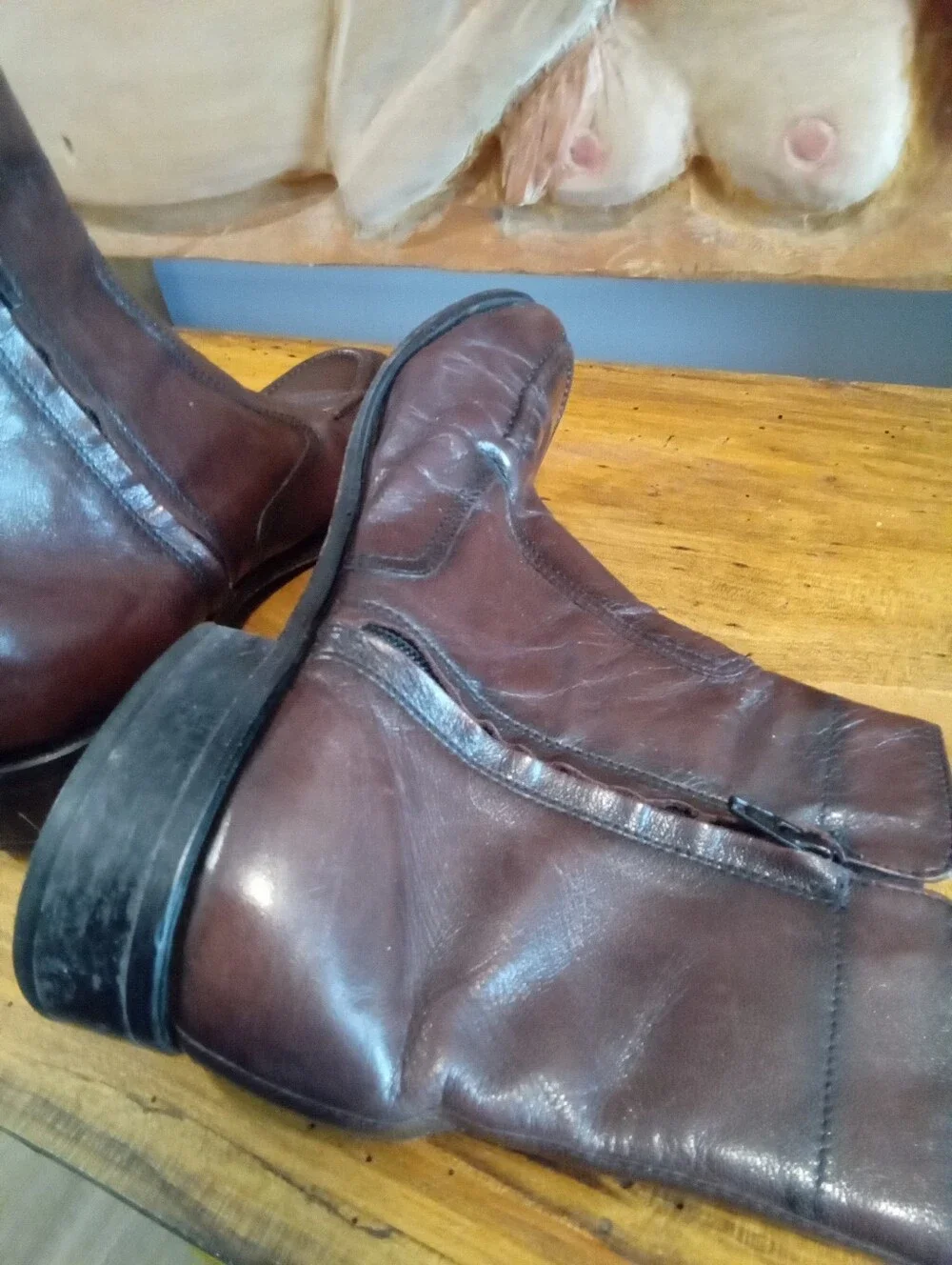 Vintage Unisex Florsheim Sz 10D Essex MocToe Stich Border Black Cherry Leather